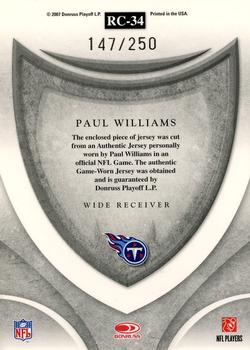 2007 Leaf Rookies & Stars - Rookie Crusade Materials Green #RC-34 Paul Williams Back