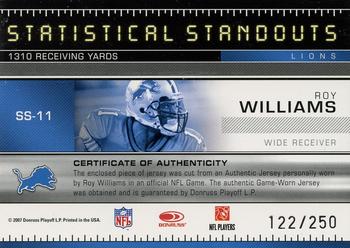 2007 Leaf Rookies & Stars - Statistical Standouts Materials #SS-11 Roy Williams Back