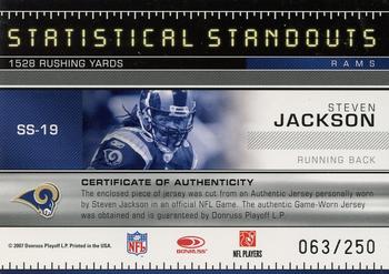 2007 Leaf Rookies & Stars - Statistical Standouts Materials #SS-19 Steven Jackson Back
