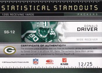 2007 Leaf Rookies & Stars - Statistical Standouts Materials Prime #SS-12 Donald Driver Back