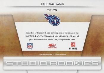 2007 Leaf Rookies & Stars - Studio Rookies #SR-26 Paul Williams Back