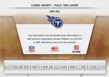 2007 Leaf Rookies & Stars - Studio Rookies #SR-46 Chris Henry / Paul Williams Back