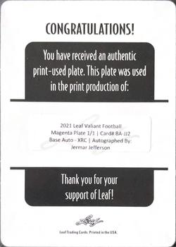 2021 Leaf Valiant - Printing Plates Magenta #BA-JJ2 Jermar Jefferson Back