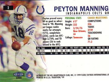 1999 Fleer Tradition #2 Peyton Manning Back