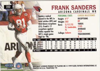 1999 Fleer Tradition #222 Frank Sanders Back