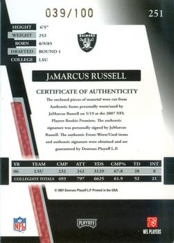 2007 Playoff Absolute Memorabilia - Rookie Premiere Materials Autographs #251 JaMarcus Russell Back