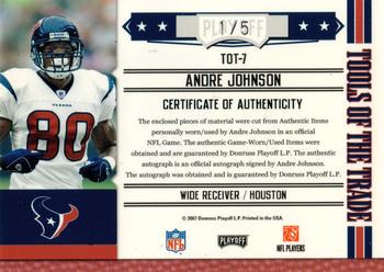2007 Playoff Absolute Memorabilia - Tools of the Trade Material Autographs Blue #TOT-7 Andre Johnson Back