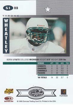 1999 Leaf Certified #51 Tyrone Wheatley Back