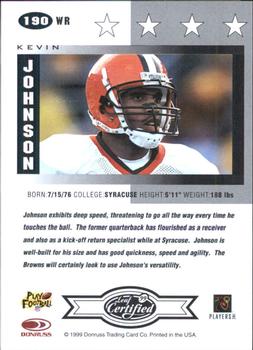 1999 Leaf Certified #190 Kevin Johnson Back