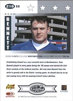 1999 Leaf Certified #210 Sean Bennett Back