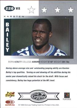 1999 Leaf Certified #220 Karsten Bailey Back