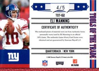 2007 Playoff Absolute Memorabilia - Tools of the Trade Material Triple Black Spectrum #TOT-62 Eli Manning Back