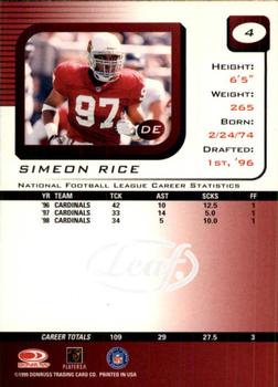 1999 Leaf Rookies & Stars #4 Simeon Rice Back