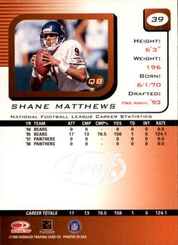 1999 Leaf Rookies & Stars #39 Shane Matthews Back