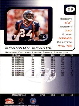 1999 Leaf Rookies & Stars #59 Shannon Sharpe Back