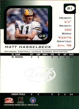 1999 Leaf Rookies & Stars #81 Matt Hasselbeck Back