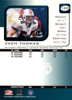 1999 Leaf Rookies & Stars #103 Zach Thomas Back