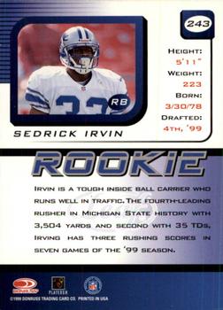 1999 Leaf Rookies & Stars #243 Sedrick Irvin Back