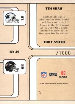 2007 Playoff Contenders - Round Numbers #RN-30 Tim Shaw / Troy Smith Back