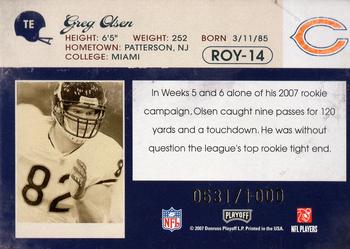 2007 Playoff Contenders - ROY Contenders #ROY-14 Greg Olsen Back