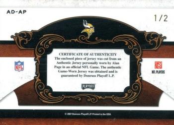 2007 Playoff National Treasures - All Decade Material Jumbo Prime #AD-AP Alan Page Back