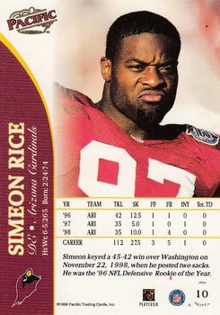 1999 Pacific #10 Simeon Rice Back