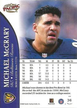 1999 Pacific #36 Michael McCrary Back