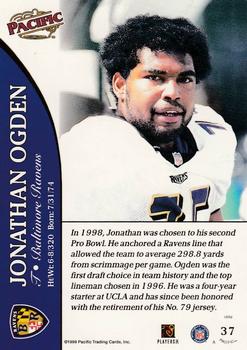1999 Pacific #37 Jonathan Ogden Back