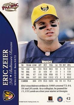 1999 Pacific #42 Eric Zeier Back