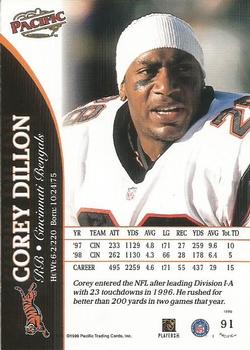 1999 Pacific #91 Corey Dillon Back