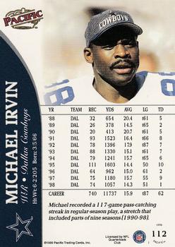 1999 Pacific #112 Michael Irvin Back