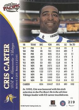 1999 Pacific #219 Cris Carter Back