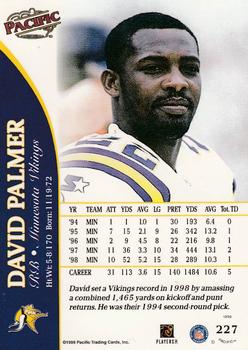 1999 Pacific #227 David Palmer Back