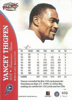 1999 Pacific #402 Yancey Thigpen Back
