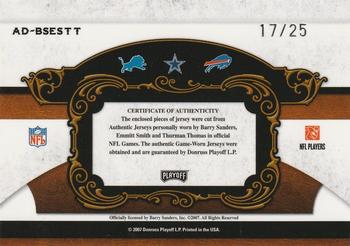2007 Playoff National Treasures - All Decade Material Trios #AD-SST Barry Sanders / Emmitt Smith / Thurman Thomas Back