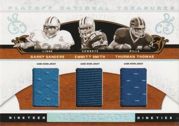 2007 Playoff National Treasures - All Decade Material Trios #AD-SST Barry Sanders / Emmitt Smith / Thurman Thomas Front