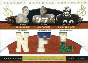 2007 Playoff National Treasures - All Decade Material Trios NFL Prime #AD-BPB Rosey Brown / Jim Parker / Chuck Bednarik Front