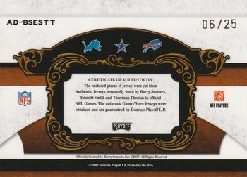 2007 Playoff National Treasures - All Decade Material Trios NFL Prime #AD-SST Barry Sanders / Emmitt Smith / Thurman Thomas Back