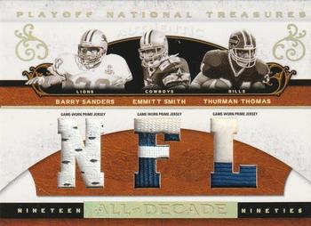 2007 Playoff National Treasures - All Decade Material Trios NFL Prime #AD-SST Barry Sanders / Emmitt Smith / Thurman Thomas Front