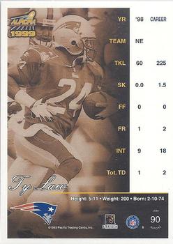 1999 Pacific Aurora #90 Ty Law Back