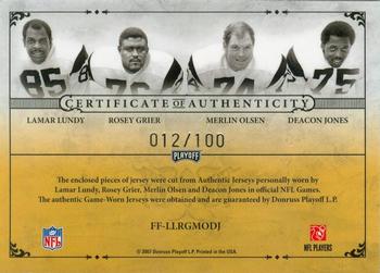 2007 Playoff National Treasures - Fearsome Foursome #FF-LLRGMOD Lamar Lundy / Rosey Grier / Merlin Olsen / Deacon Jones Back