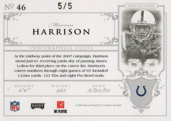 2007 Playoff National Treasures - Gold #46 Marvin Harrison Back