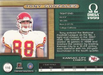 1999 Pacific Omega #116 Tony Gonzalez Back