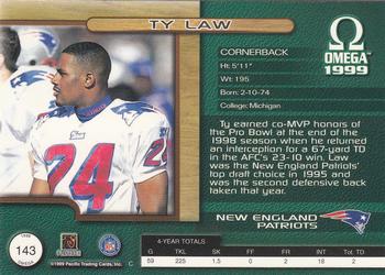 1999 Pacific Omega #143 Ty Law Back