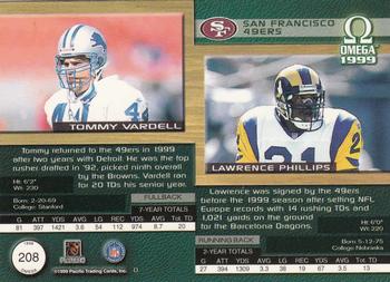 1999 Pacific Omega #208 Lawrence Phillips / Tommy Vardell Back