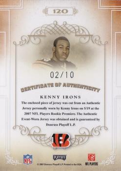 2007 Playoff National Treasures - Rookie Laundry Tags #120 Kenny Irons Back