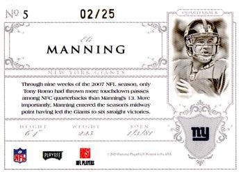 2007 Playoff National Treasures - Signature Gold #5 Eli Manning Back