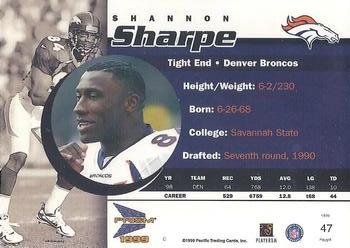 1999 Pacific Prism #47 Shannon Sharpe Back