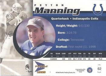 1999 Pacific Prism #62 Peyton Manning Back