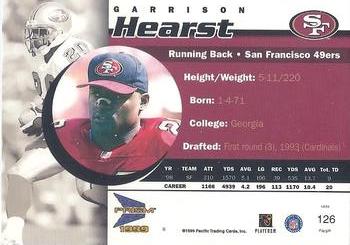 1999 Pacific Prism #126 Garrison Hearst Back